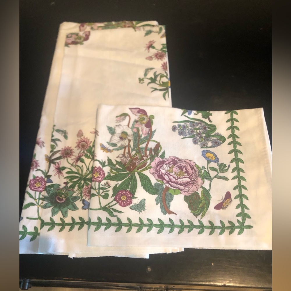 PORTMEIRION NWOT Kitchen Towels lot of 3 white/pink/ green